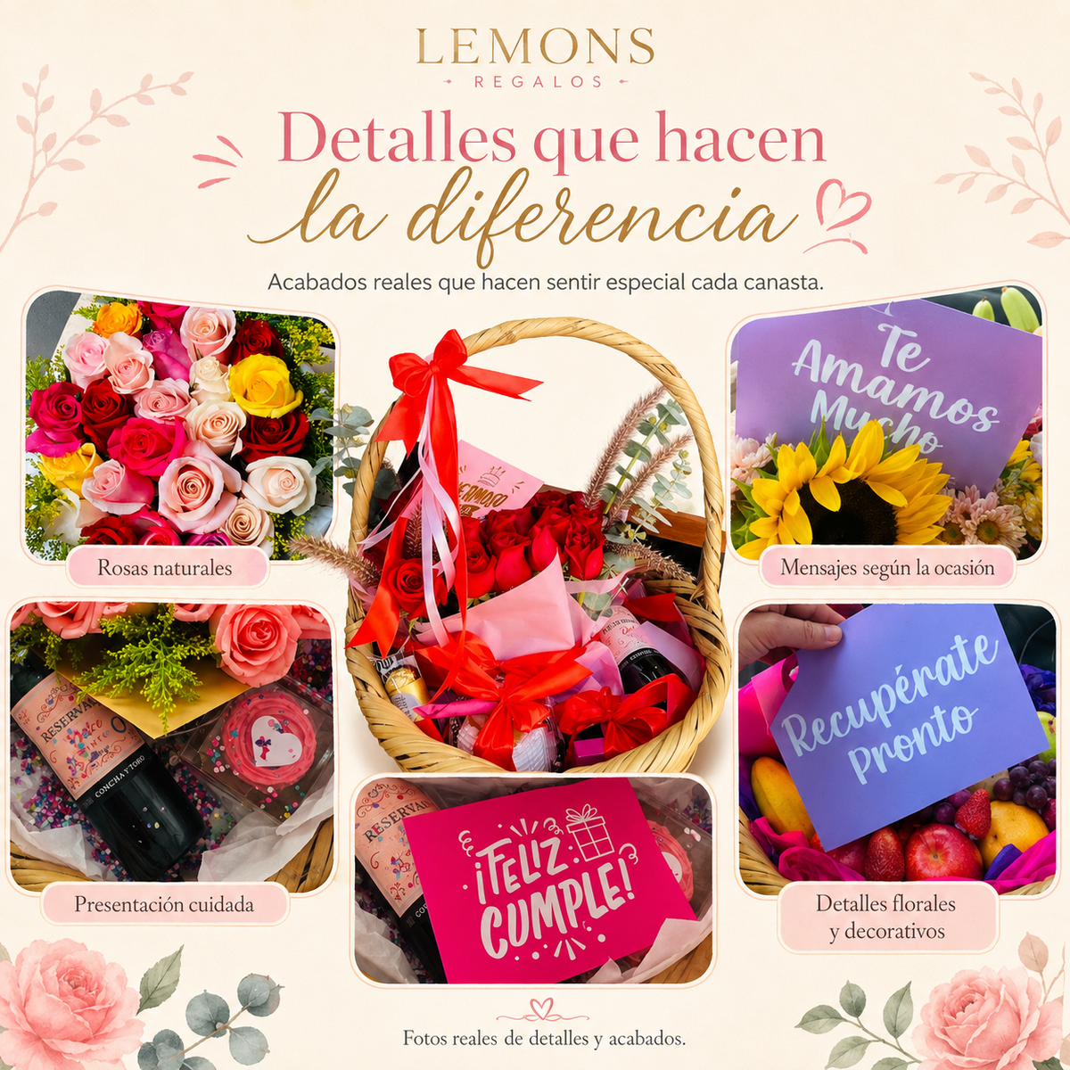 Canasta sorpresa personalizada con flores