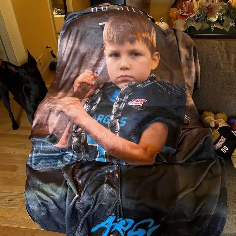 Frazada personalizada con fotografía de niño impresa a tamaño completo