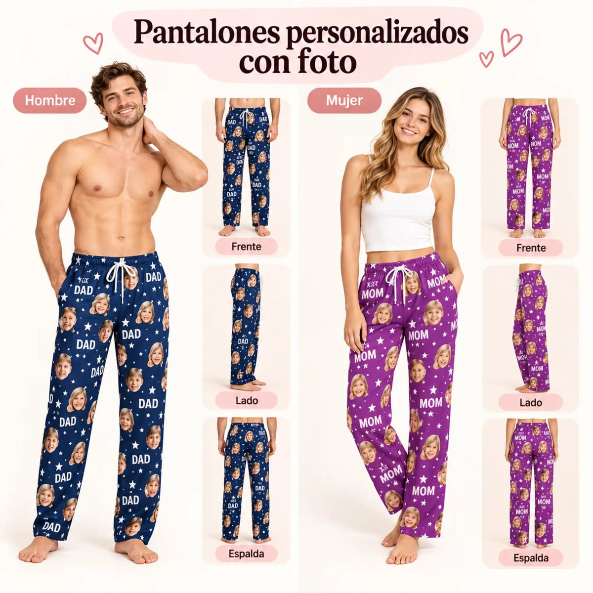 Pijama Personalizada con Fotos y Caras para Hombre y Mujer | Pantalón con Rostros de Parejas, Mascotas, Novios y Familia | Regalo Original de Cumpleaños