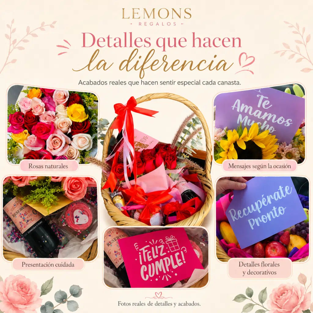 Canasta sorpresa personalizada con flores