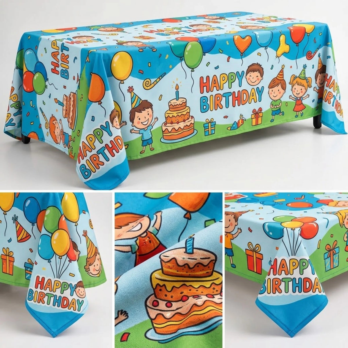 Diseño completo de mantel personalizado para fiesta