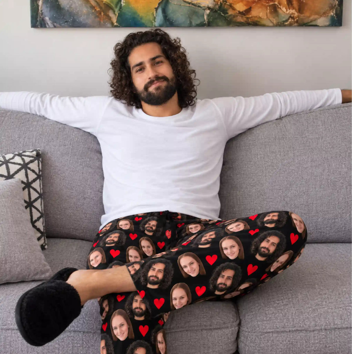 Pijama Personalizada con Fotos y Caras para Hombre y Mujer | Pantalón con Rostros de Parejas, Mascotas, Novios y Familia | Regalo Original de Cumpleaños